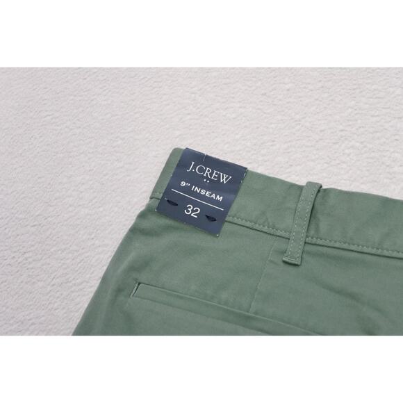 J Crew Khaki Chino Shorts Stretch Green Casual Prep Flat 9" INS Mens Sz 32 NWT - Picture 1 of 6